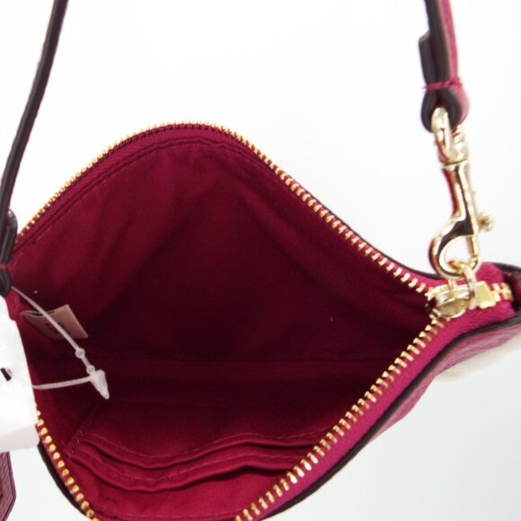 COACH Cranberry Pebbled Leather Natural Shearling Small Wristlet NWT - Picture 11 of 13